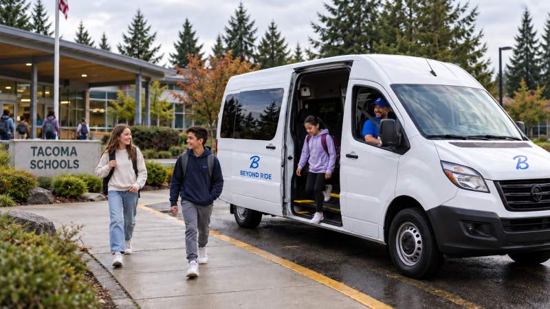 Tacoma school pickup with Beyond Ride van